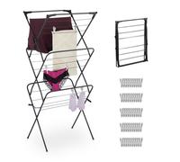 Relaxdays Séchoir à linge pliable, HLP : 138x63x49, 3 niveaux, étendoir tour, en métal et PP, pour l'intérieur, noir