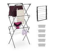 Relaxdays Séchoir à Linge Pliable, HLP : 138x63x49, 3 Niveaux, étendoir Tour, en métal et PP, pour l'intérieur, Noir