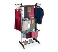 Relaxdays Séchoir à Linge Tour, Ailes Pliables, H x L x P : 179 x 126 x 63,5 cm, métal, séchoir à roulettes, Noir