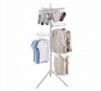 Relaxdays Séchoir sur Pied Pliable Argent/Blanc pour 27 cintres et 24 Pinces, H 170 cm