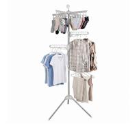 Relaxdays Séchoir sur pied pliable argent/blanc pour 27 cintres et 24 pinces H 170 cm