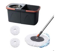 Relaxdays Kit Seau 14 L + essoreuse empilable, 25,5 x 26 x 48,5 cm, 2 têtes Microfibre triangulaires, Gris