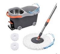 Set de Nettoyage Relaxdays, Seau 16 L avec essoreuse, Chariot à pédale, 29,5x30x50 cm, 2 têtes Microfibre, Gris