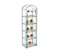 Relaxdays Serre de Balcon, 5 étagères, Fer, bâche en PVC, H x L x P : 193 x 58 x 36 cm, Transparent et Vert