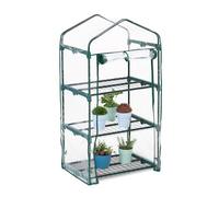 Relaxdays Serre de Balcon, Acier, bâche en PVC, 3 étagères, H x L x P : 122 x 64 x 45 cm, Vert et Transparent