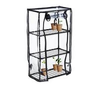 Relaxdays Serre pour Balcon, bâche en PVC, Structure en Acier, 3étagères, HxLxP : 80 x 48 x 24,5 cm; Noir/Transparent