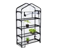 Relaxdays Serre pour balcon, bâche en PVC, structure acier, 4 étagères, HxLxP : 125 x 69 x 29 cm, noir/transparent