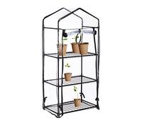 Relaxdays Serre pour Balcon, bâche en PVC, Structure en Acier, 3étagères, HxLxP : 126 x 59 x 37 cm; Noir/Transparent