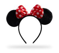 Relaxdays Serre-tête minnie, avec oreilles de souris et nœud à pois, déguisement, carnaval, accessoire, noir/rouge