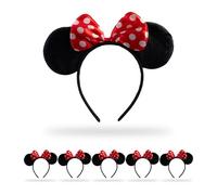 Relaxdays Oreilles Minnie, Lot de 6, Serre-tête Souris, avec nœud à Pois, Accessoire de déguisement, Noir/Rouge