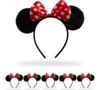 Relaxdays Oreilles Minnie, Lot de 6, Serre-tête Souris, avec nœud à Pois, Accessoire de déguisement, Noir/Rouge