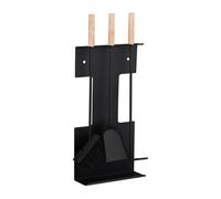 relaxdays 10028788 Ensemble serviteur de cheminée 4 pièces Acier Accessoire Pelle Balai Support tisonnier, Noir