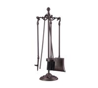 Relaxdays 10022938 Ensemble serviteur de cheminée 5 pièces Accessoires Fonte de Fer avec Support, HxlxP 51 x 18 x 18 cm, Noir, Marron