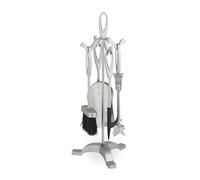 Relaxdays Serviteur de cheminée, 5 pièces, tisonnier, Pelle, Balai, Pince & serviteur, Accessoire poêle, Fer, argenté