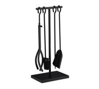 relaxdays Serviteur de cheminée, Ensemble 5 pièces avec tisonnier, Pince, Balai, Pelle à Cendre & Support, Noir