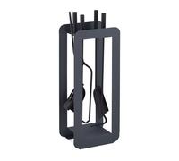 Relaxdays Serviteur de cheminée, Moderne, 5 pièces : tisonnier, Pelle à Cendres, Balai, Pince et Support, Gris/Noir