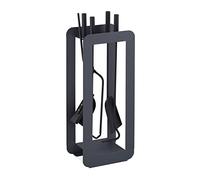 Relaxdays Serviteur de cheminée, Moderne, 5 pièces : tisonnier, Pelle à Cendres, Balai, Pince et Support, Gris/Noir