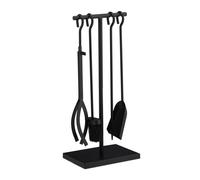 Relaxdays Serviteur de cheminée, Ensemble 5 pièces avec tisonnier, Pince, Balai, Pelle à Cendre & Support, Noir