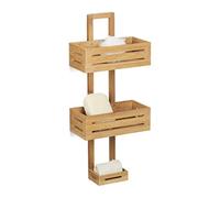 Relaxdays Serviteur de douche en bambou H x l x P: 65 x 28 x 15,5 cm 3 étages compartiments panier corbeille à suspendre étagère murale en bois baignoire rangement pour la salle de bain, nature