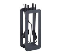 Relaxdays Serviteur de cheminée, Moderne, 5 pièces : tisonnier, Pelle à Cendres, Balai, Pince et Support, Gris/Noir