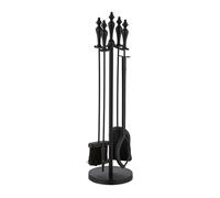 Relaxdays Serviteur pour cheminée, Lot de 5 pièces, tisonnier, Pelle, Balai à Cendres, Pince, Support, Vintage, Noir