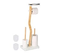 Relaxdays Serviteur WC Non Fixe, avec Support pour téléphone, H x L x P : 80 x 30 x 20 cm, Blanc et Nature