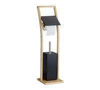 Relaxdays Serviteur WC, en Bambou, Non Fixe, Brosse et Porte-Brosse, H x L x P : 74 x 20 x 20 cm, Noir et Nature