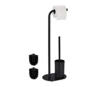 Relaxdays Serviteur WC, HxLxP : 64,5x23x17 cm, dérouleur Non Fixe, Brosse avec Support, Fer, Noir