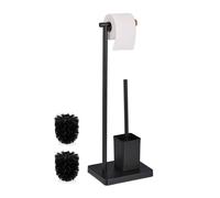 Relaxdays Serviteur WC, HxLxP : 66,5x23x18 cm, Support Papier Toilettes, Brosse et Porte-Brosse, Acier Inoxydable, Noir