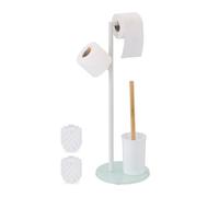 Relaxdays Serviteur WC, HxLxP : 64x27x22 cm, dérouleur Non Fixe, Brosse avec Support, Acier Inoxydable, Blanc