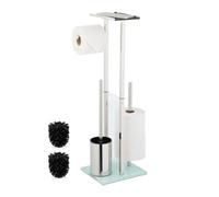 Relaxdays Serviteur WC, avec Brosse et Porte-Brosse, Porte-Rouleau, H x L x P : 66 x 24 x 18 cm, argenté