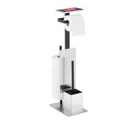 relaxdays Serviteur WC, Porte-Papier, Balai Toilette et Porte-Brosse, Rangement, HLP : 69 x 26 x 18 cm, argenté/Noir