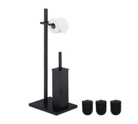 Relaxdays Serviteur WC à Poser, Porte-Rouleau, Acier, Brosse et Son Support, 3 têtes interchangeables, Noir