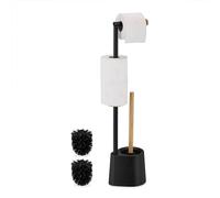 Relaxdays Serviteur WC, Bambou, Acier Inoxydable, Support à Poser, Brosse et Porte-Brosse, Noir