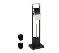 Relaxdays Serviteur WC, Bambou, Acier Inoxydable, Support à Poser, Brosse et Porte-Brosse, Noir - Nature