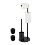 Relaxdays Serviteur WC, métallique, Non Fixe, Brosse et Porte-Brosse, Porte-Rouleau, H x D : env. 68 x 22 cm, Noir