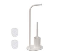 Relaxdays Serviteur WC, Non Fixe, Porte-Rouleau et Porte-Brosse, H x L x P : 64,5 x 23 x 17 cm, Blanc