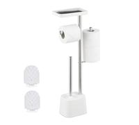Relaxdays Serviteur WC décoratif et Pratique, Non Fixe, Brosse et Porte-Brosse, H x L x P : 65,5 x 29 x 11 cm, Blanc