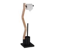 Relaxdays Serviteur WC Non Fixe, Porte-Rouleau, Brosse et Son Support, H x L x P : 75 x 18,5 x 18,5 cm, Noir et Nature