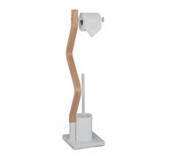 Relaxdays Serviteur WC Non Fixe, Porte-Rouleau, Brosse et Son Support, H x L x P : 75 x 18,5 x 18,5 cm, Blanc et Nature