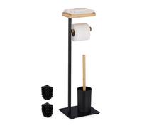 Relaxdays Serviteur WC, Bambou, Fer, Support Non Fixe, Brosse et Porte-Brosse, Noir - Nature