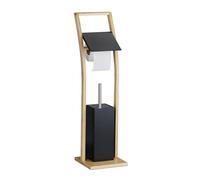 Relaxdays Serviteur WC, en Bambou, Non Fixe, Brosse et Porte-Brosse, H x L x P : 74 x 20 x 20 cm, Noir et Nature