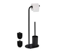 Relaxdays Serviteur WC, HxLxP : 64,5x23x17 cm, dérouleur Non Fixe, Brosse avec Support, Fer, Noir