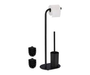 Relaxdays Serviteur WC, HxLxP : 64,5x23x17 cm, dérouleur Non Fixe, Brosse avec Support, Fer, Noir