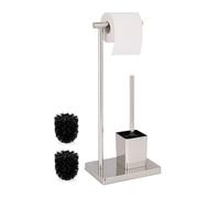 Relaxdays Serviteur WC HxLxP : 66 5x23x18 cm support papier toilettes brosse et porte-brosse acier inoxydable
