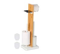 Relaxdays Serviteur WC, mélange de matériaux, Non Fixe, Support téléphone, HLP : 68x27x18 cm, Blanc/Nature