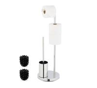 Relaxdays Serviteur WC, métallique, Non Fixe, Brosse et Porte-Brosse, Porte-Rouleau, H x D : env. 68 x 22 cm, argenté
