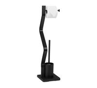 Relaxdays Serviteur WC, Non Fixe, Support pour Papier Toilette, Brosse et Porte-Brosse, H x L x P: 75x18,5x18,5 cm, Noir