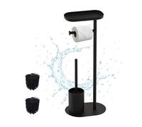 Relaxdays Serviteur WC, Non Fixe, 2 têtes de Brosse de Rechange, H x L x P : 67 x 23 x 17 cm, Noir