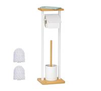 Relaxdays Serviteur WC, Non Fixe, 2 têtes de Brosse de Rechange, H x L x P : 73,5 x 20 x 20 cm, Blanc et Nature